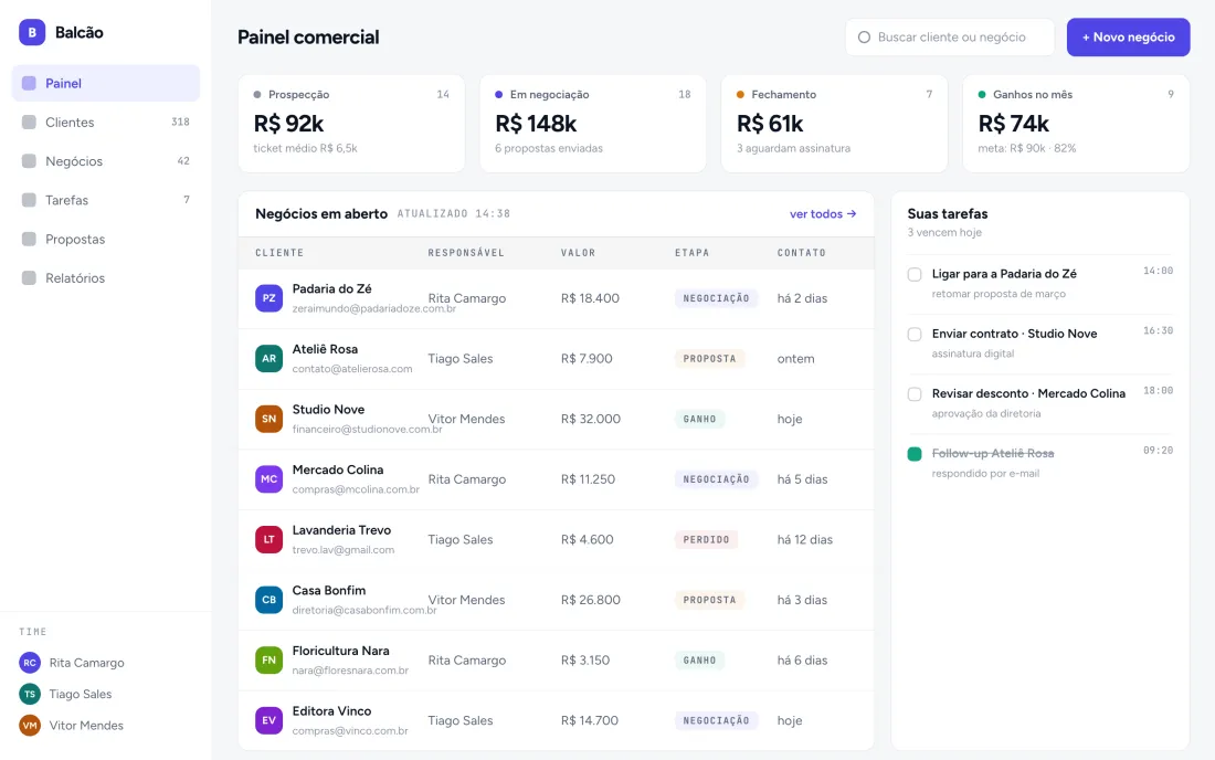 Balcão: CRM de clientes